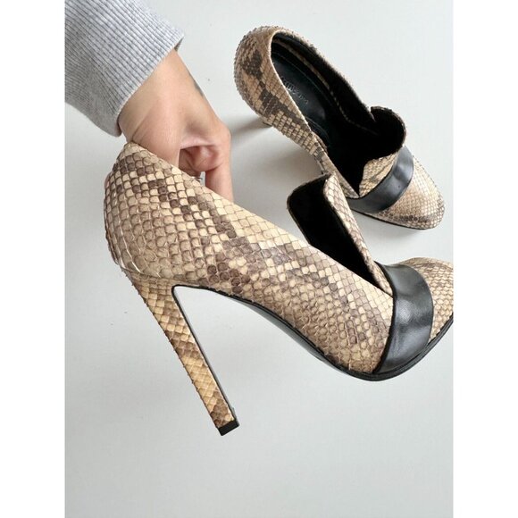 CELINE Phoebe Philo Snakeskin Black Leather High Heel Stiletto Pumps, Size 37.5 - Picture 3 of 16